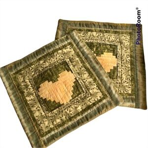 Handcrafted Quilted heart  Pillow covers. Log cabin pattern
